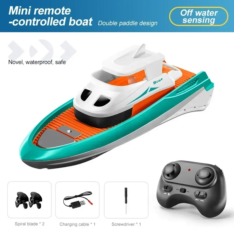 (verde) Mini Lancha Rápida Teledirigida, Doble Hélice, Juguete Acuático Eléctrico, Para Piscina O Bañera.