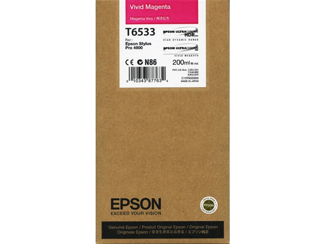 Cartucho de tinta original EPSON, T6533 2 ml , Magenta vivo, Estándar, C13T653300