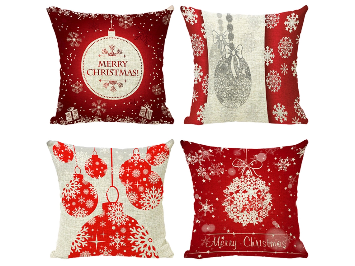 Juego De 4 Fundas De Almohada Navideñas Con Motivos De Copos De Nieve