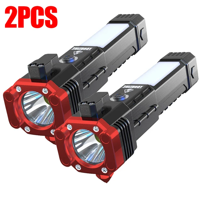 Linterna multifuncional de alta potencia con martillo de seguridad, recargable por USB, ideal para el hogar, el coche y actividades al aire libre. Aeuzwr