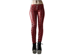 Leggings de piel sintética para mujer de la marca Rebe, con cierre de cordón y diseño gótico punk, talla XL, color rojo.