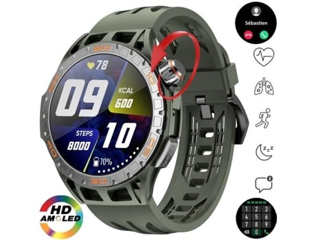 Reloj inteligente militar AMOLED 1,43 llamada Bluetooth corona gigante codificada marco de acero pantalla fotoeléctrica de espera 400Mah