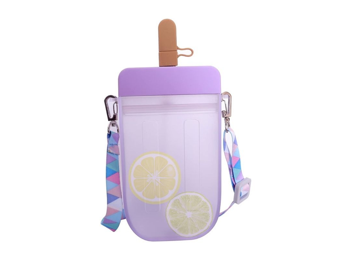 Botella De Agua Con Pajita Linjou 300ml Cute Helado Popsicle Para Camping Viaje Morado