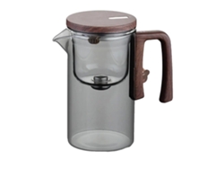 Hervidor de vidrio, capacidad de 720 ml, infusor de té con mango de madera, 720 ml, gris claro, OEM