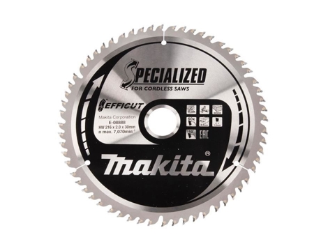 Cuchilla de Carburo de Madera Efficut para Sierras Radiales Alimentadas por Batería E-08888 216X30Mm 60 Dientes MAKITA