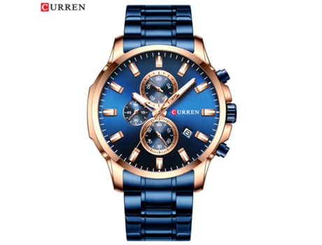 Relojes para Hombres Reloj de Cuarzo para Hombres Reloj de Pulsera Multifuncional de Acero Inoxidable de Moda de Negocios-Concha Rosa Azul LUUCOZK