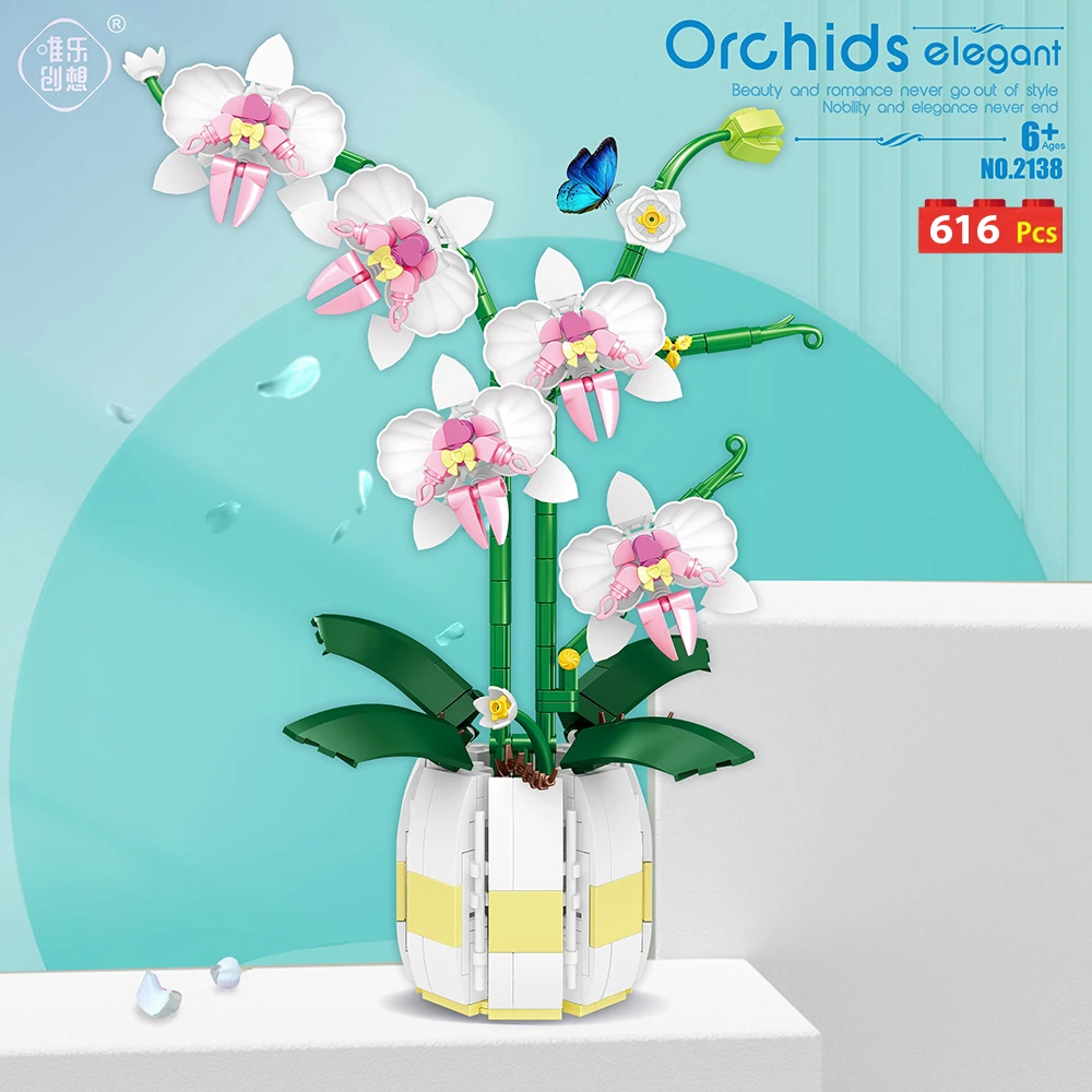 Kit de construcción de orquídeas, ramo de flores DIY, modelo de bonsái, decoración romántica, juguete creativo para niños. Aeuzwr