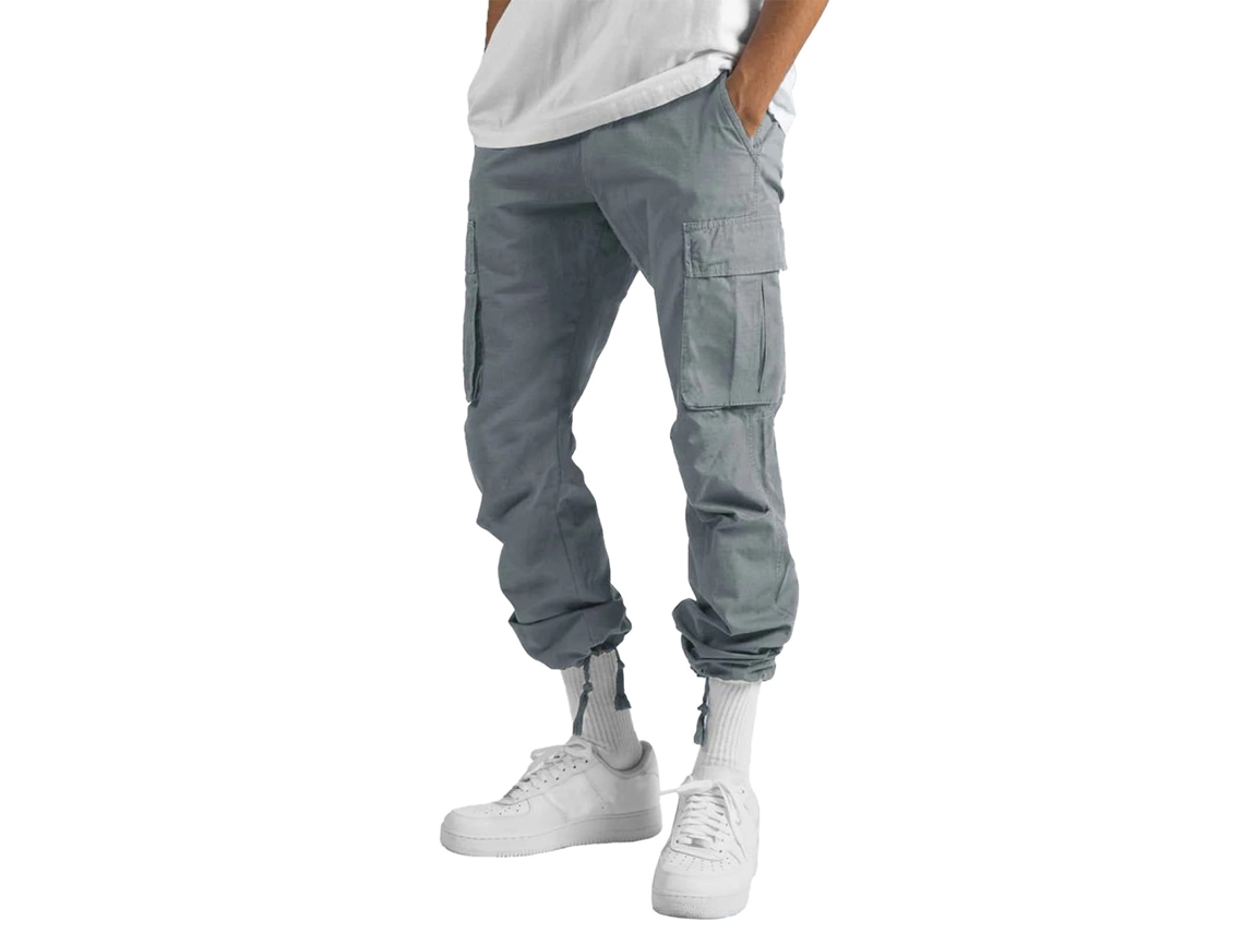 Pantalones Cargo Casuales De Pierna Recta Para Hombre Con Cordón Ajustable Y Bolsillos Grandes, Gris, Talla S