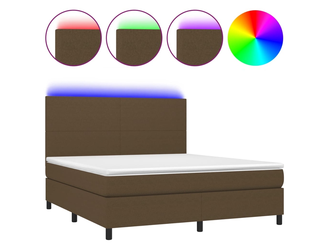 Maison Exclusive - Cama Box Spring Colchón Luces Led Tela Marrón Oscuro 160x200cm