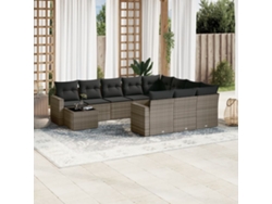 Conjunto de sofá de jardín de 11 piezas con cojines, ratán gris, DKD Home Decor