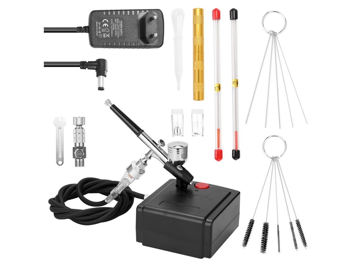Set De Aerógrafo Profesional Con Compresor Para Modelismo Y Pintura Artística: Agujas 0.2/0.5mm, Boquillas, Herramientas Y Accesorios