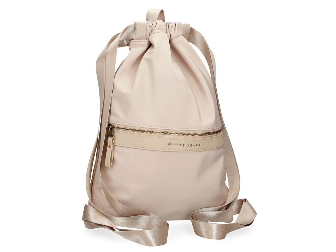 Bolsa de gimnasio Morgan de poliéster con detalles en piel sintética beige Pepe Jeans