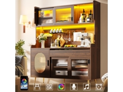 Aparador/Armario de Cocina/Bufet, 145x39x171cm, Estilo Campestre, 5 Puertas, con Tira de Luz LED y Panel Organizador