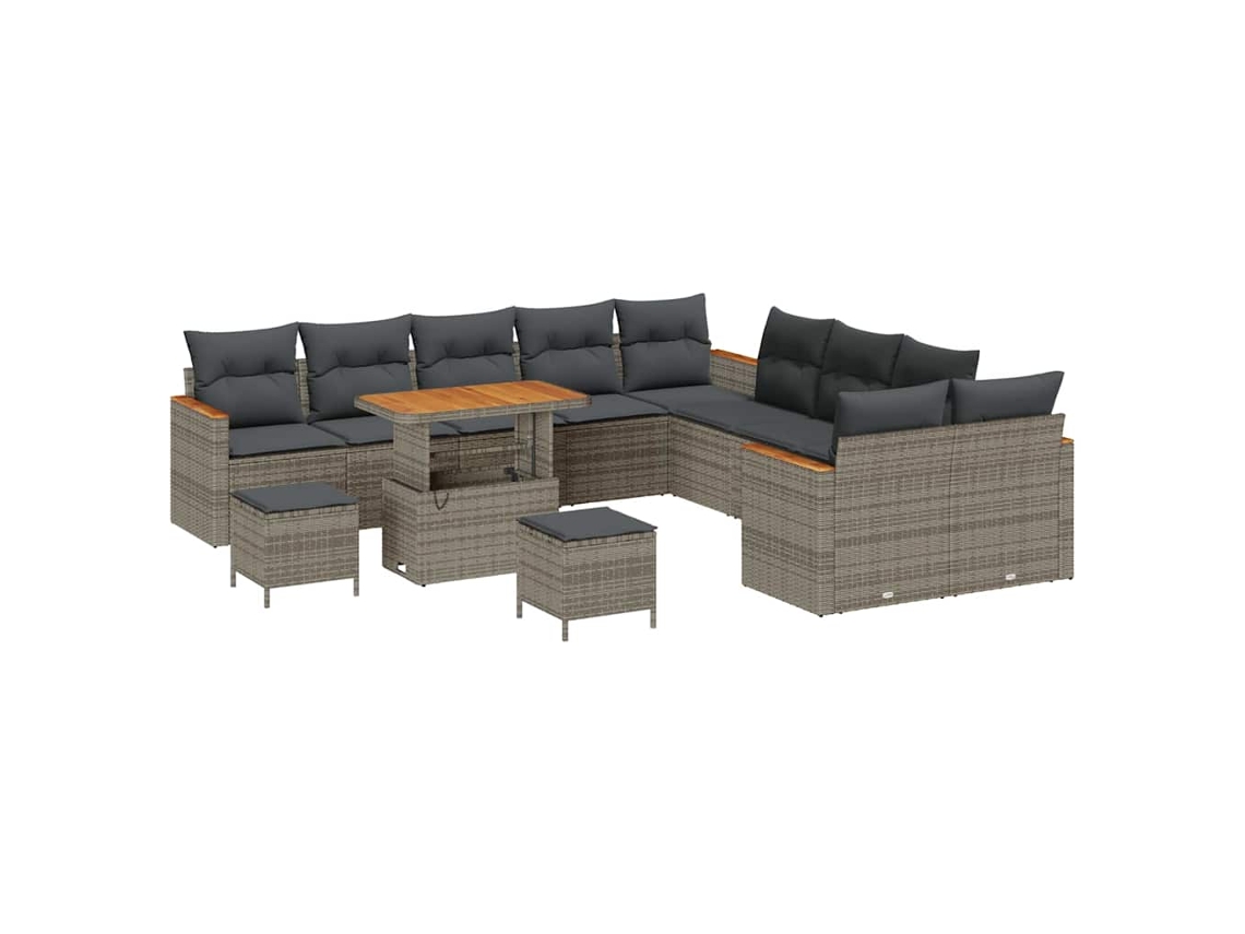 Maison Exclusive - Conjunto de sofás de jardín con cojines, 13 piezas, mimbre gris