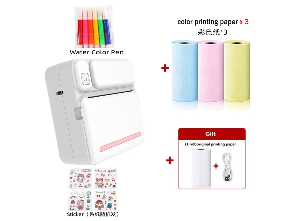 Mini Impresora Térmica Bluetooth, Impresión De Etiquetas Sin Tinta Con Papel De Impresión A Color, Bolígrafo De Acuarela Y Pegatinas, Color Rosa GERTIZ