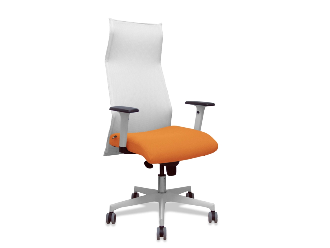 Sillón Albacete Con Mecanismo Sincro Tapizada Con Tela Color Naranja Y Malla Color Blanco