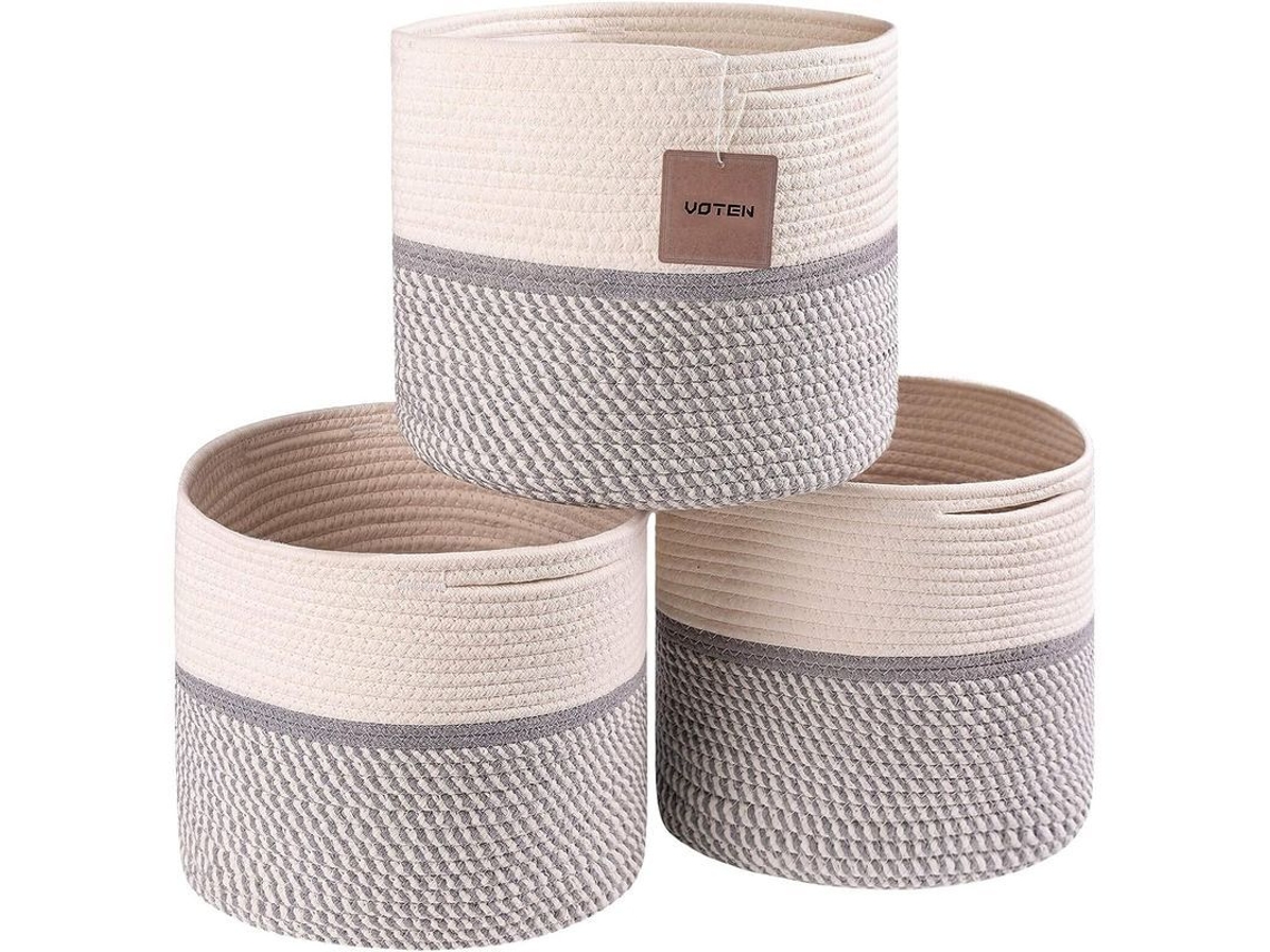 2026-cubos De Almacenamiento Voten 11x11'' 3 Paquetes Para Organizador De Cubos 12x12'', Canastos De Algodón Gris Mixto