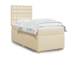 Cama Box Spring Con Colchón Tela Color Crema 90x200 Cm