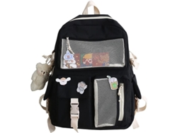 2026-mochila Escolar Kawaii De Alta Capacidad Mini, Resistente Al Agua, Material Nylon Lona, Accesorios Incluidos, Color Negro