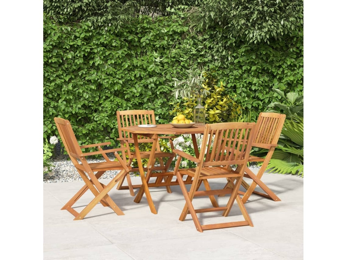 Juego de comedor de jardín de 5 piezas en madera maciza de acacia, DKD Home Decor