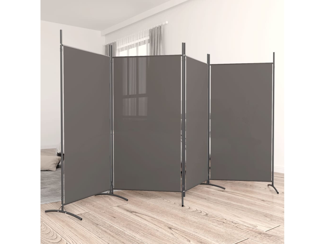 Biombo de dormitorio de 4 paneles, 346 x 180 cm, tela antracita, WSD551273, Adorável Casa