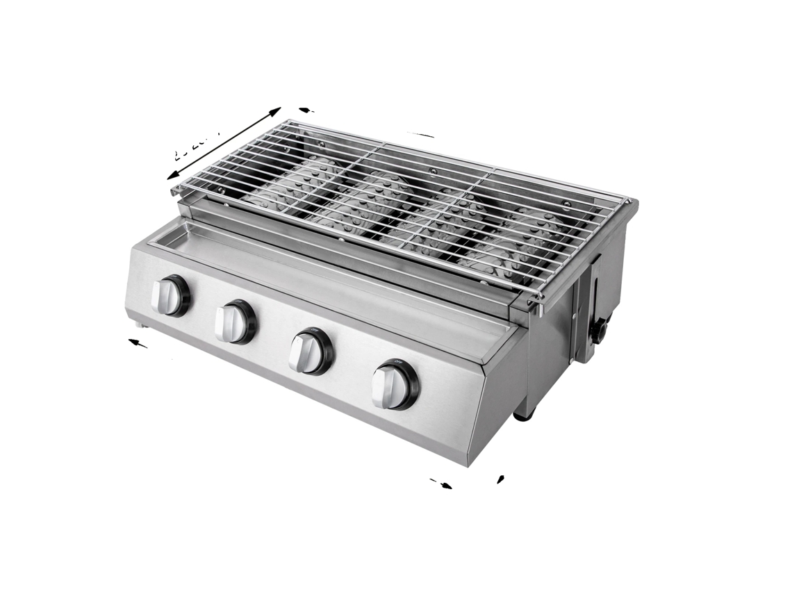 Parrilla de gas, 4 quemadores, altura de parrilla ajustable, color plateado OEM