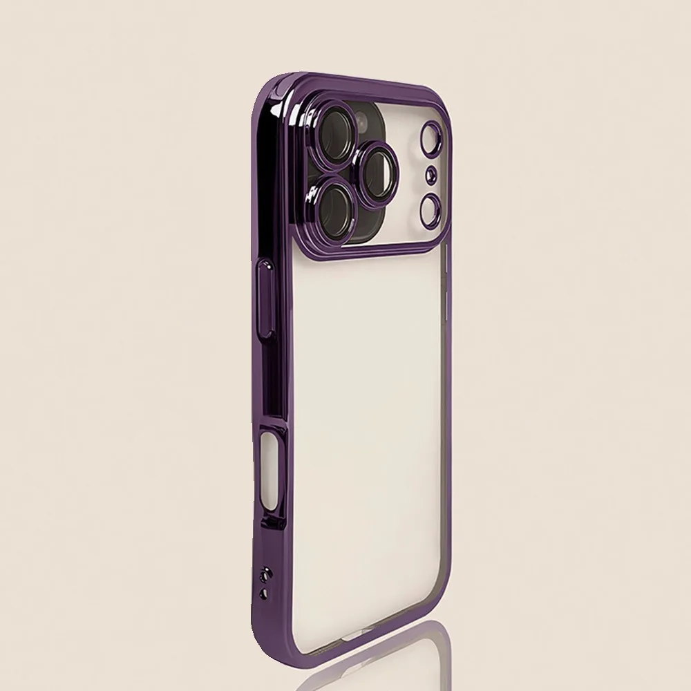 (iphone 16 Morado) Funda Transparente Galvanizada Para Iphone Con Protección Para La Lente De La Cámara.