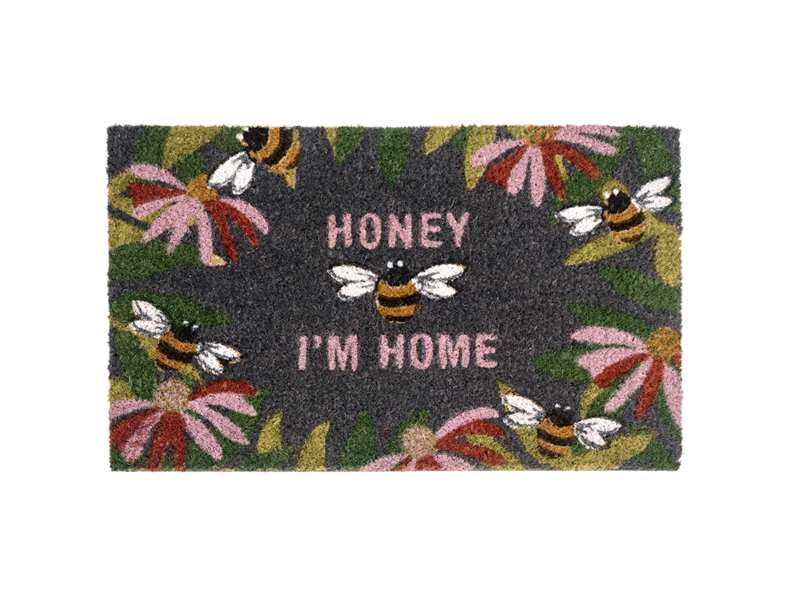 Tapete De Entrada Inigok Multicolor 45 X 75 Cm Abelha Texto Fibra De Coco