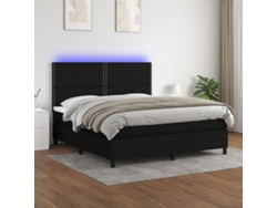 Cama Box Spring Colchón Y Luces Led Tela Negro 160x200 Cm