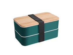 Caja Bento De Doble Capa Con Tapa De Madera 1200ml Verde Para Trabajo Escuela Hogar