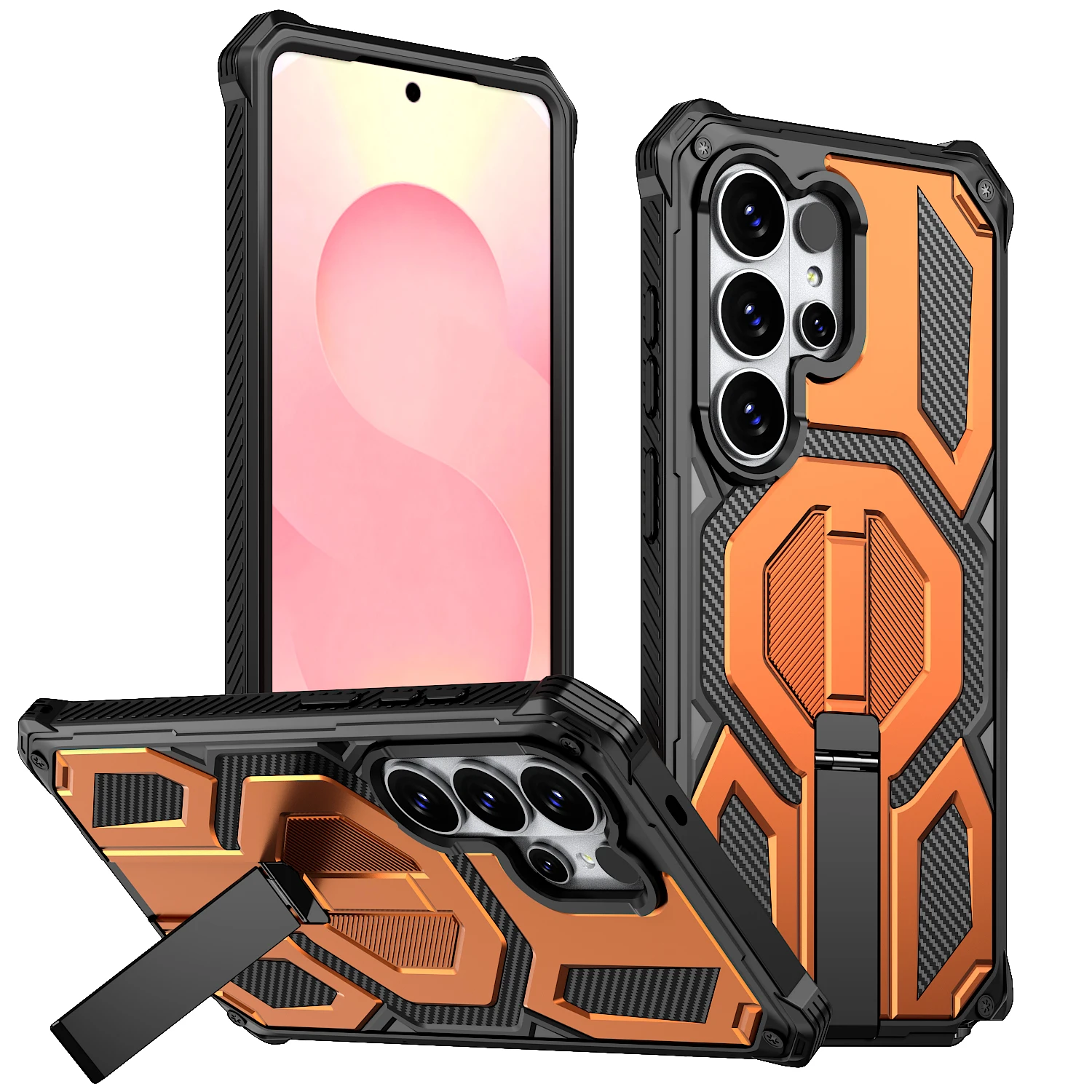 (naranja, Galaxy S25) Funda Para Teléfono Con Soporte Magnético De Metal Y Función De Carga Inalámbrica.