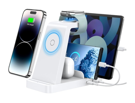 Cargador inalámbrico: estación de carga 5 en 1, base de carga inalámbrica rápida para iPhone 15 14 13 12 Pro Max Apple Watch Airpods (blanco) CHRON...