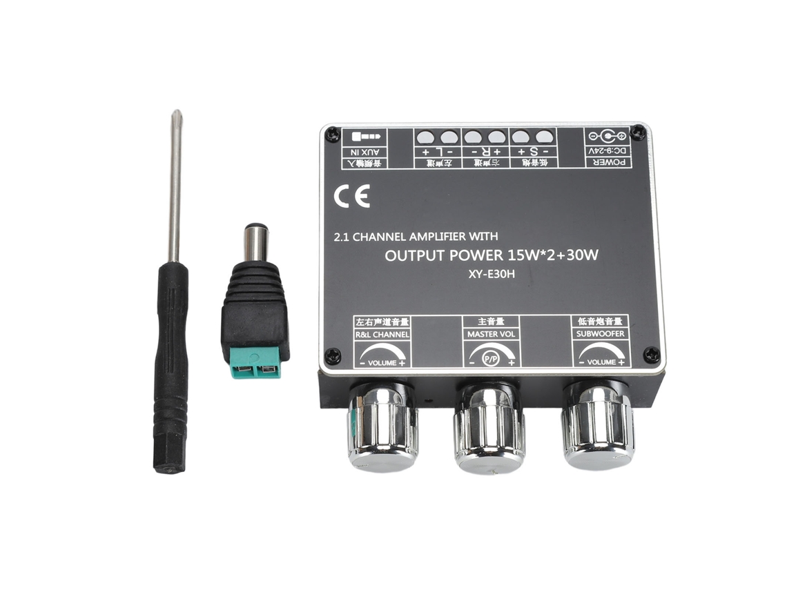 Placa Amplificadora De Potencia Bluetooth 5.1 De 2.1 Canales Xy E30h Con Control Por Aplicación Y Entrada Aux De 9-24 V.