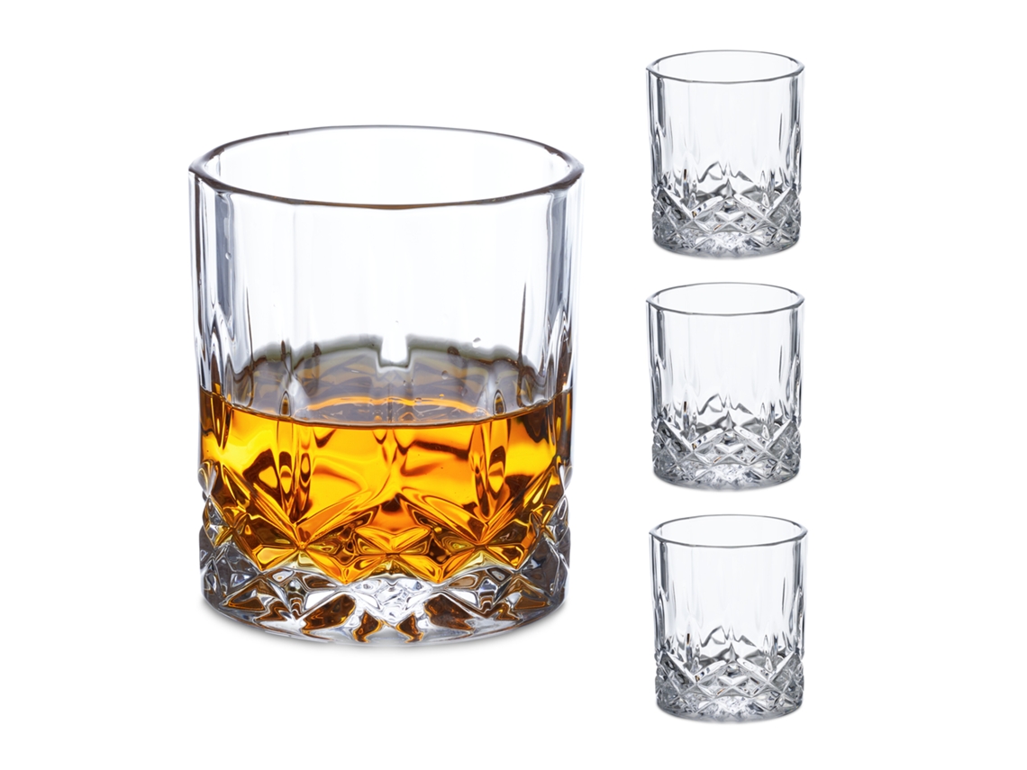Relaxdays Juego 4 Vasos Whisky, 300 Ml, Elegantes, Para Vermut, Licor Y Cócteles, Tumblers, Accesorios Bar, Transparente