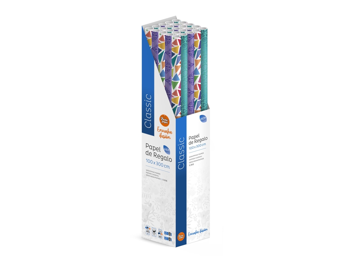 Pack 25 Rollos Papel De Regalo Classic 3m X 1m Resistente, Caja Expositora, Uso Comercial, Listo Para Tienda, Regalos Eventos Decoración Tiendas Comercios - Fp Fiesta Paper