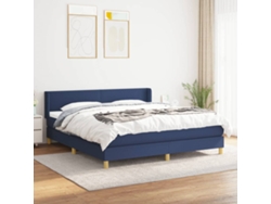 Cama Box Spring Con Colchón Tela Azul 180x200 Cm
