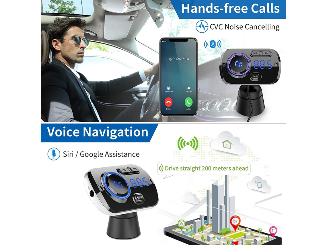 Transmisor FM - INF Adaptador Bluetooth con cargador de coche QC3.0 con  transmisor FM