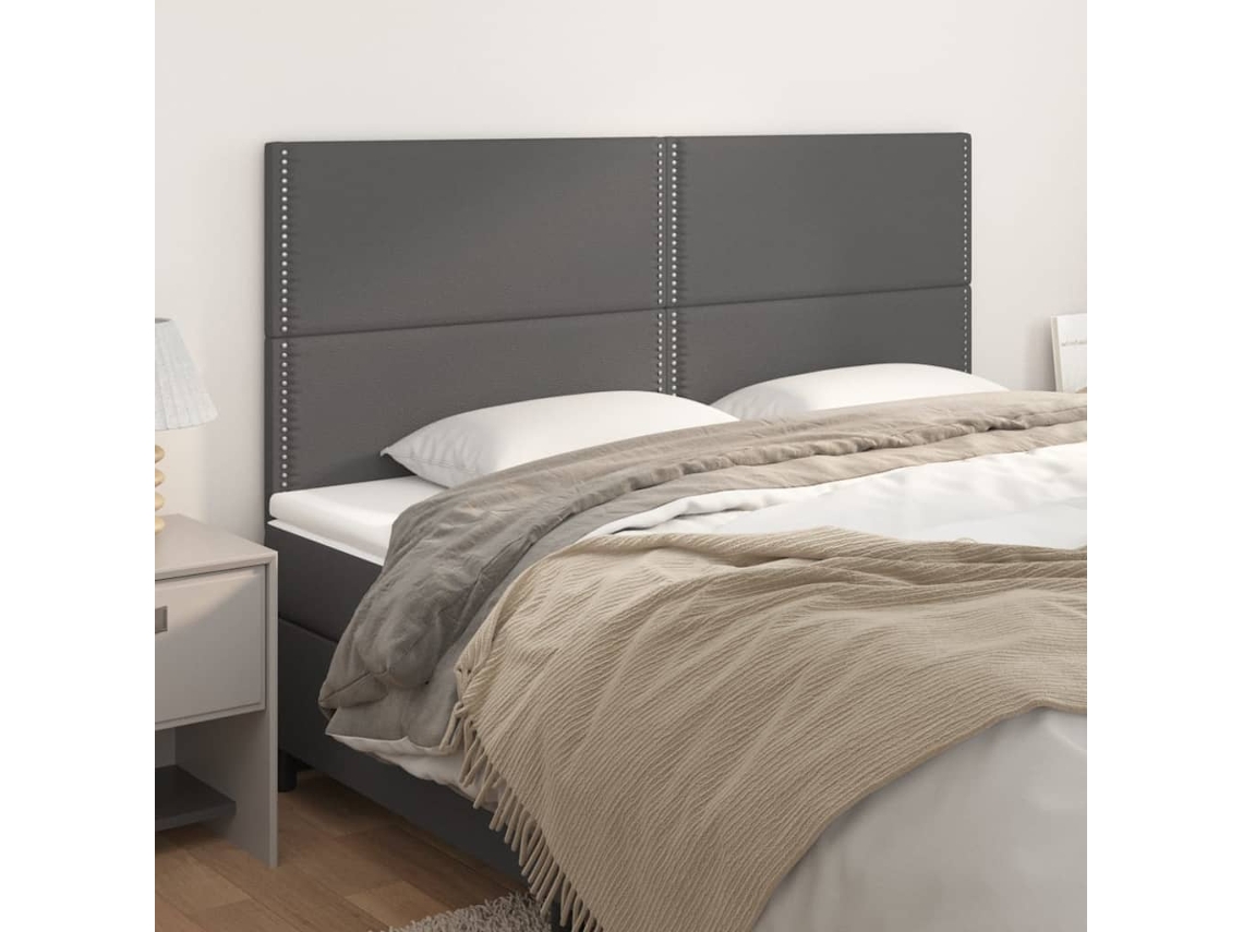 Cabeceros 4 Unidades De Cuero Sintético Gris 100x5x78/88 Cm