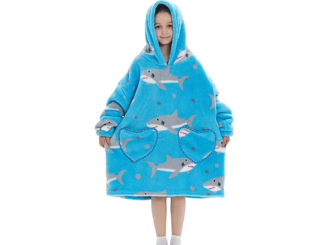 Manta Con Capucha, Pijama Infantil De Lana De Cordero, Manta Ponible Adecuada Para Niños De 6 A 10 Años (tiburón) Cuich