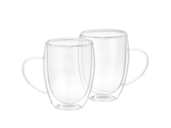 Juego de 2 vasos CHEFFINGER con asa de doble pared, 350 ml, en vidrio de borosilicato transparente sólido