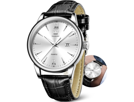 VEANXIN Reloj de Cuero con Fecha Impermeable Simple para Hombre con números Romanos(negro)