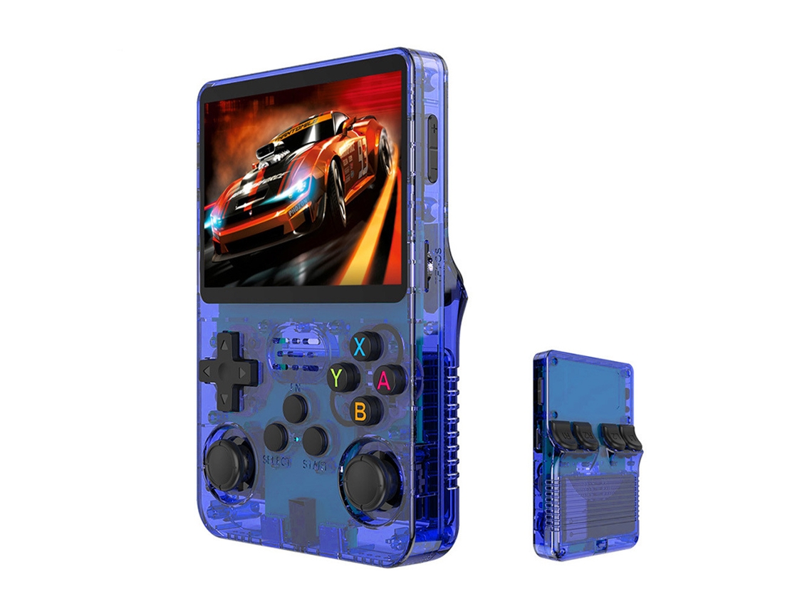 Consola De Jogos Porttil Fwinl R36s Jogo De Arcade Retro Porttil, Sistema Duplo 3d, Azul Semitransparente 128gb