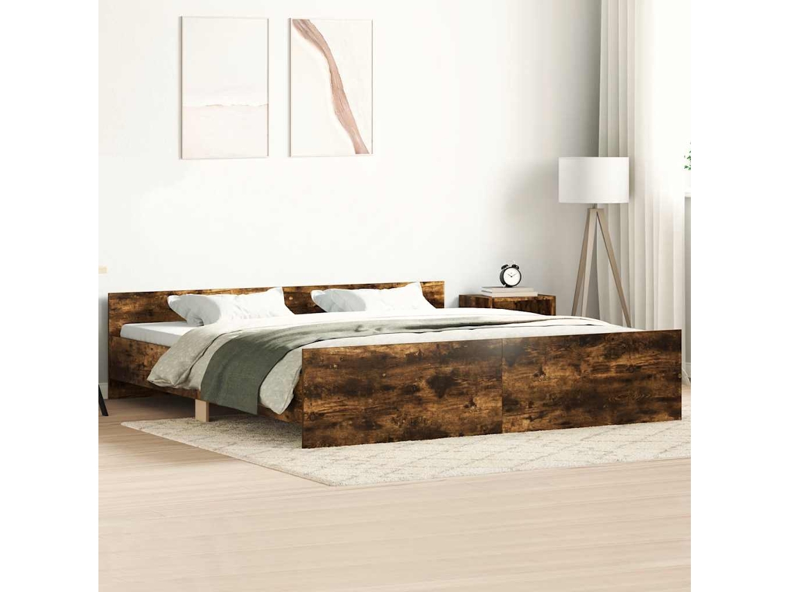Estructura De Cama Con Cabecero Piecero Roble Ahumado 200x200cm