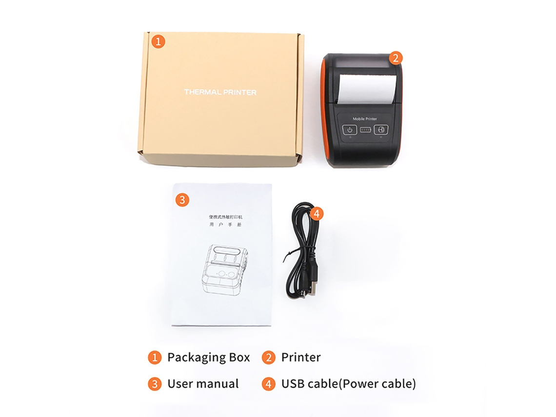 Impresora térmica portátil MP210 de 58 mm, inalámbrica, Bluetooth, USB, 203 ppp, para Android/iOS/Windows, restaurantes y pequeñas empresas.