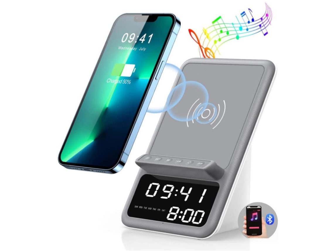 Cargador Estacion Despertador Android Para Samsung Yizhood Bluetooth Blanco