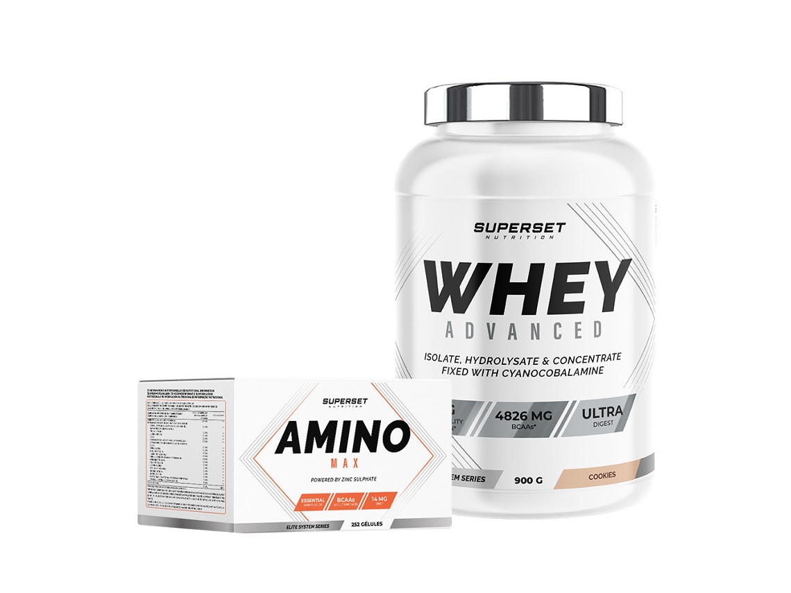 Programa Prémio De Muscle Sec Débutant 100 Whey Proteine Advanced 900g Galletas Amino Max Superset Nutrition