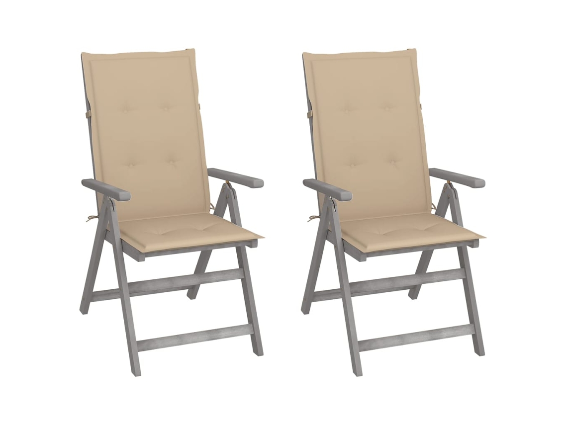 Sillas de jardín reclinables de 2 piezas con cojines DKD Home Decor, acacia maciza