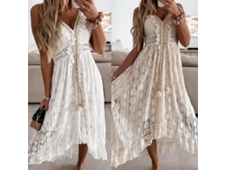 2026-vestido Midi De Encaje Con Tirantes, Falda Ancha Y Cuello V, Elegante Y Sexy Para Fiesta De Verano