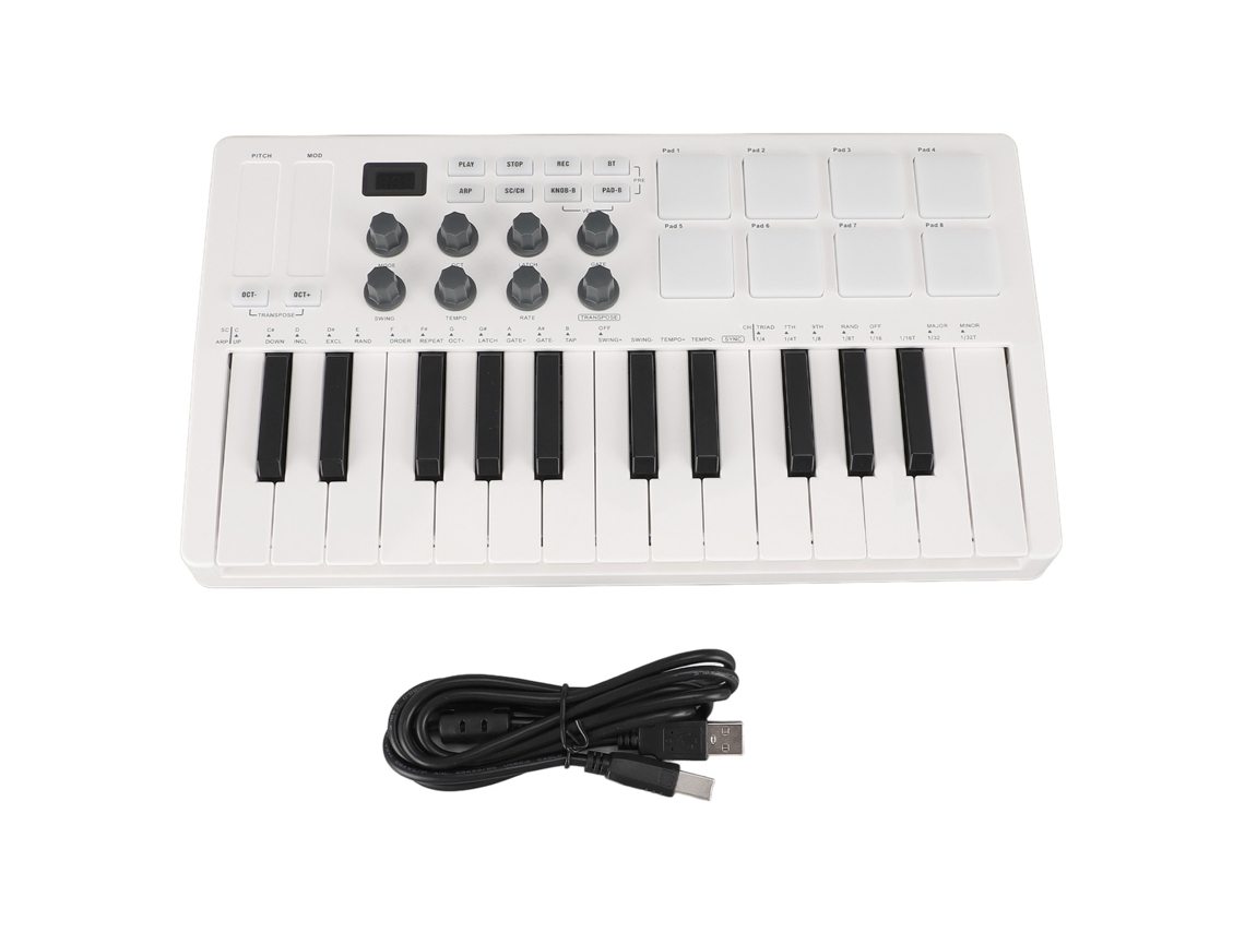 Controlador De Teclado Midi (control De 25 Teclas, 8 Pads De Batería Con Retroiluminación)