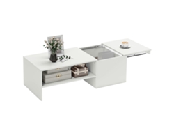 Mesa De Centro Ajustable, Rieles Metálicos, Tablero De Aglomerado, Almohadillas En Las Patas, Color Blanco.